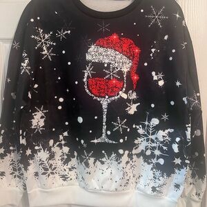 Black and White Snowflake Sweatshirt with Red Santa Hat